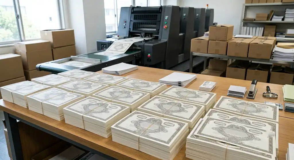 新しく発行されるCBの証券や金融書類が並び、転換社債による資金調達を表した写真風イメージ